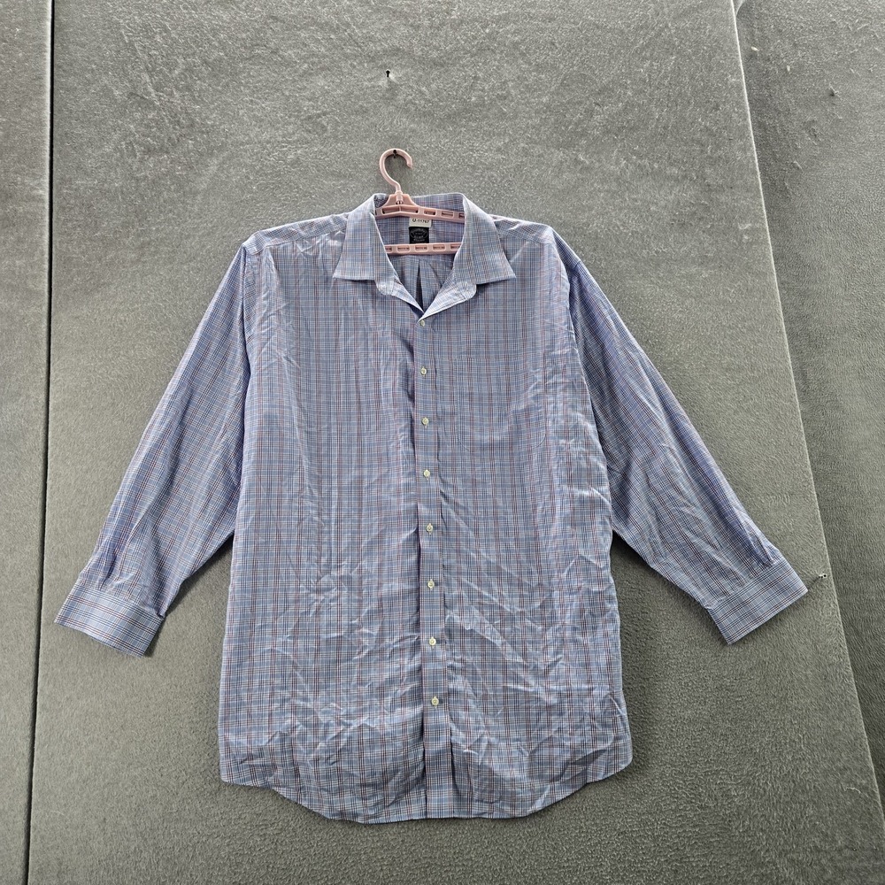 Brooks Brothers Men Button Up Shirt 20 36/37 Blue Plaid Dress Shirt Classic OCBD